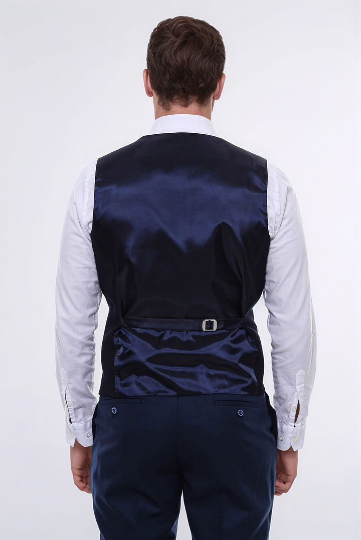 Patterned Navy Blue V Neck Vest - Wessi