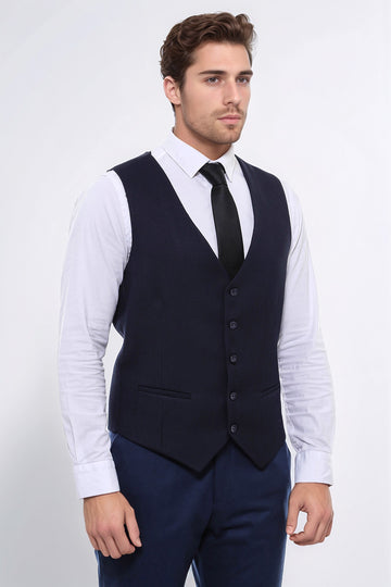 Жилет с V-образным вырезом темно-синего цвета с узором - Wessi