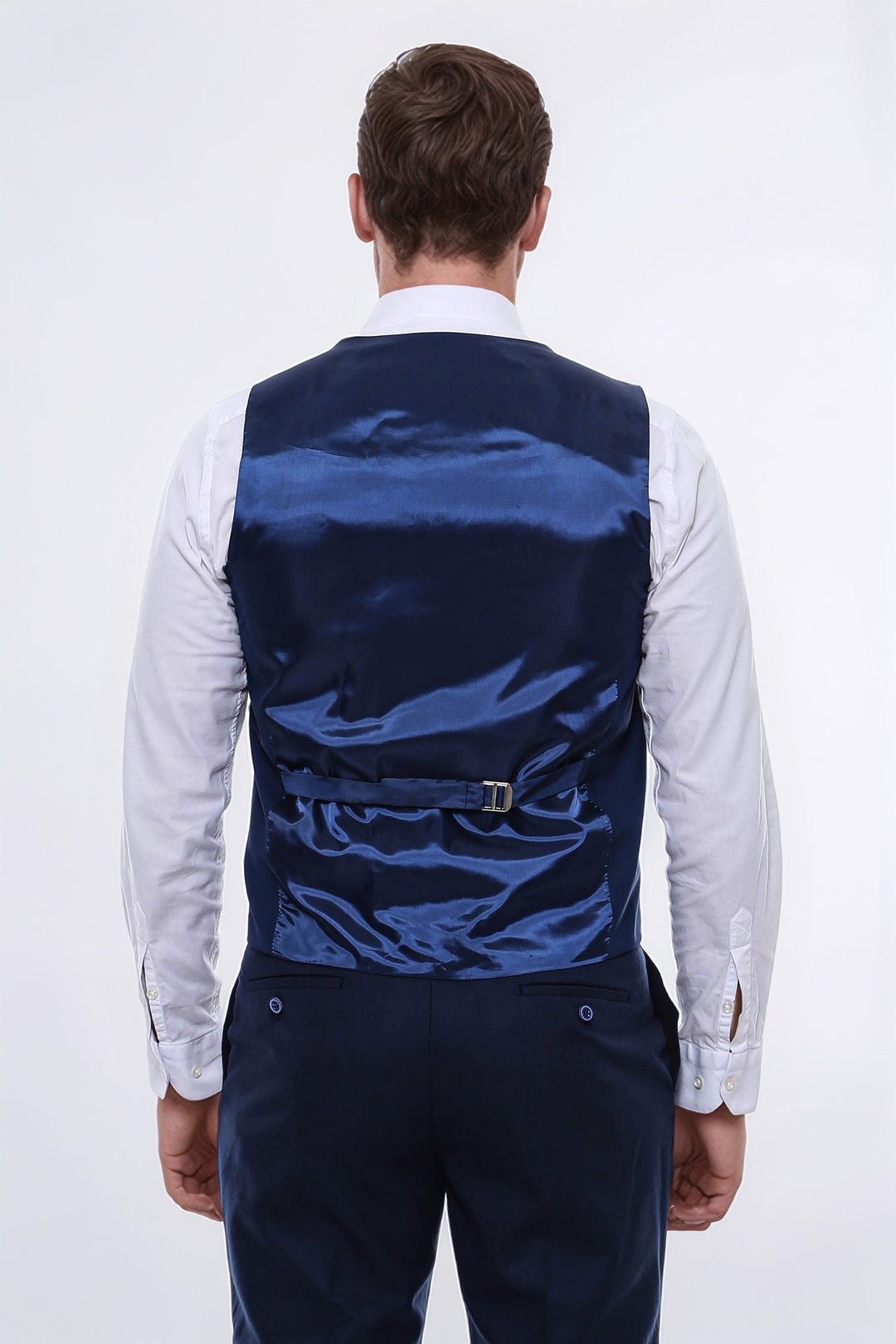 Plain Slim Fit Navy Blue Men Vest - Wessi
