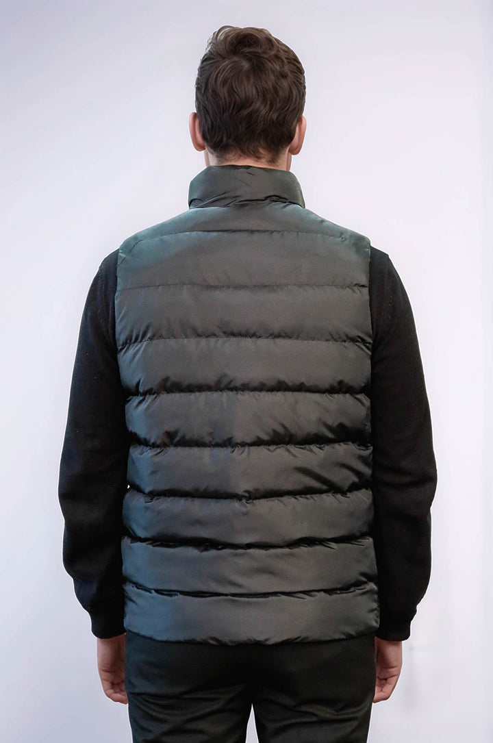 Zippered Pockets Quilted Black Men Winter Down Vest - Wessi