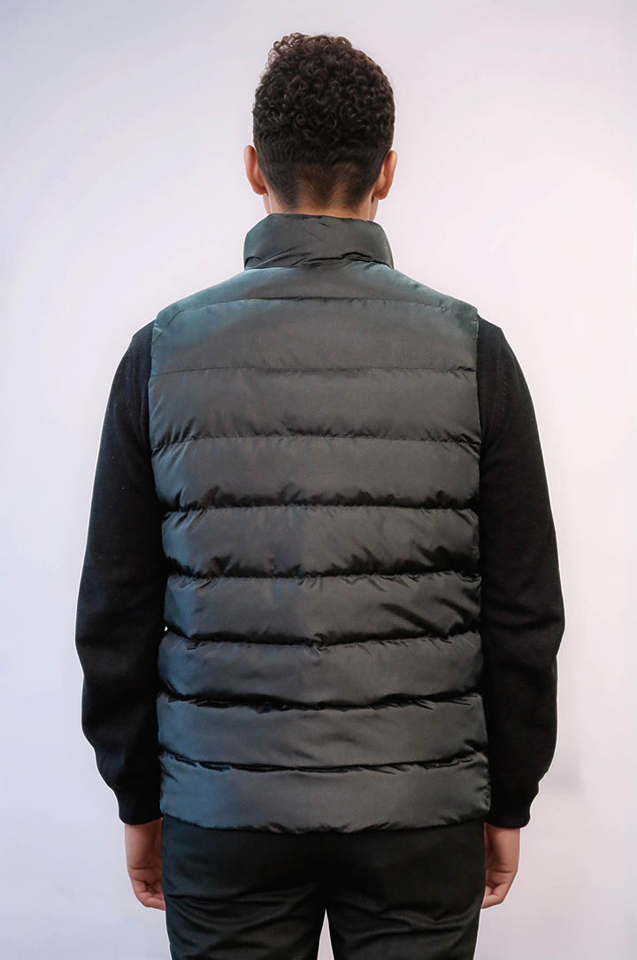 Zippered Pockets Quilted Black Men Winter Down Vest - Wessi