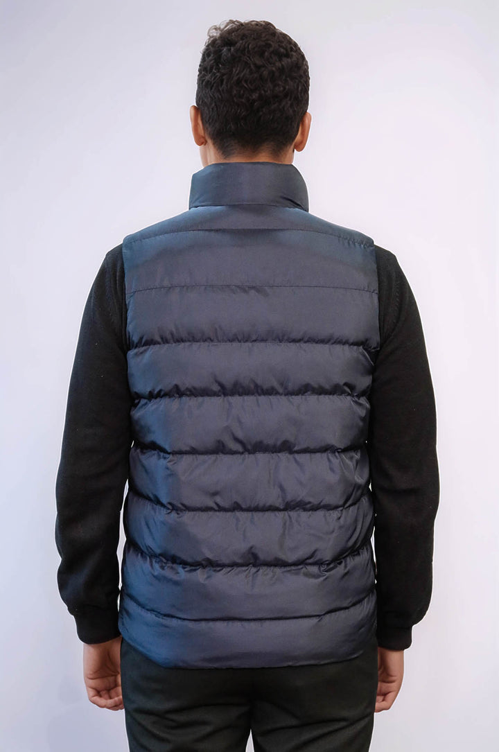 Zippered Pockets Quilted Navy Blue Men Winter Down Vest - Wessi