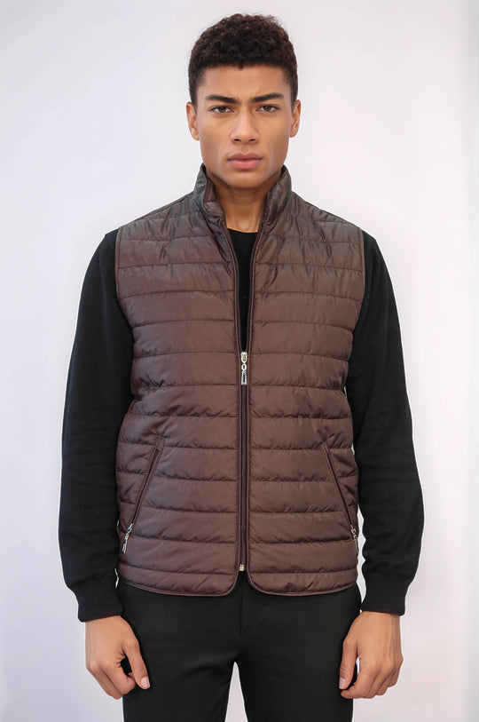 Chaleco de plumas acolchado sin mangas para hombre marrón - Wessi