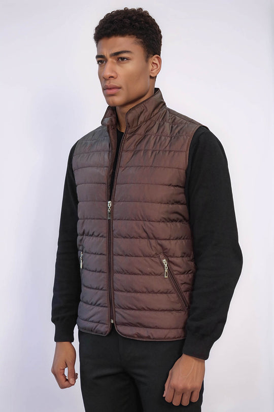 Chaleco de plumas acolchado sin mangas para hombre marrón - Wessi