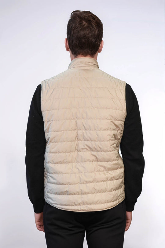 Quilted Sleeveless Beige Men Down Vest - Wessi
