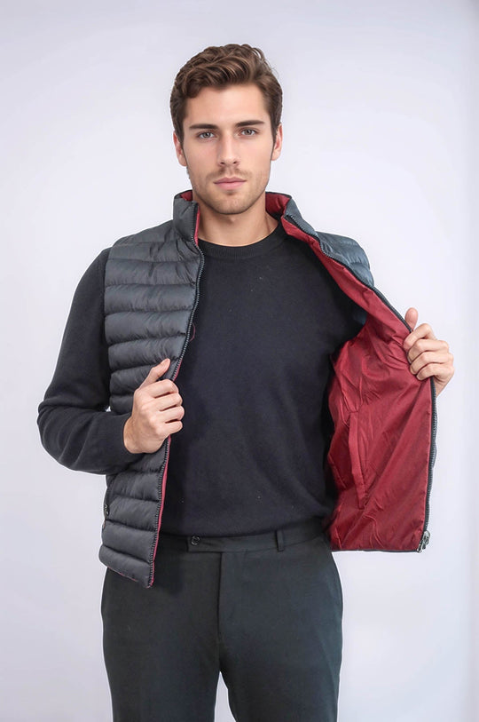 Chaleco de plumón reversible acolchado con cuello alto negro para hombre - Wessi