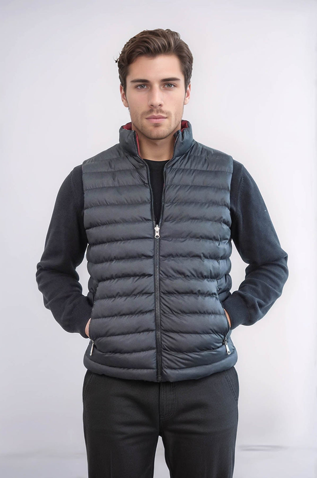 Двусторонний стеганый воротник-стойка, черный мужской пуховик - Wessi