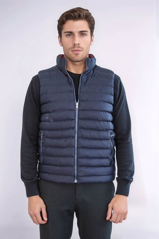 Chaleco de plumón de hombre reversible acolchado con cuello alto azul marino - Wessi