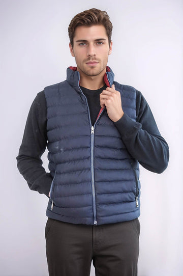 Chaleco de plumón de hombre reversible acolchado con cuello alto azul marino - Wessi