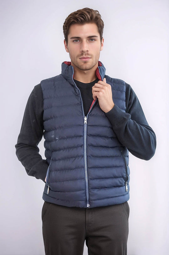 Chaleco de plumón de hombre reversible acolchado con cuello alto azul marino - Wessi