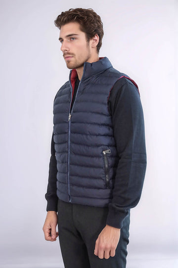 Chaleco de plumón de hombre reversible acolchado con cuello alto azul marino - Wessi
