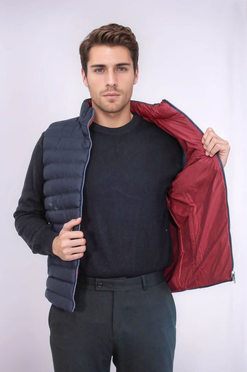 Chaleco de plumón de hombre reversible acolchado con cuello alto azul marino - Wessi