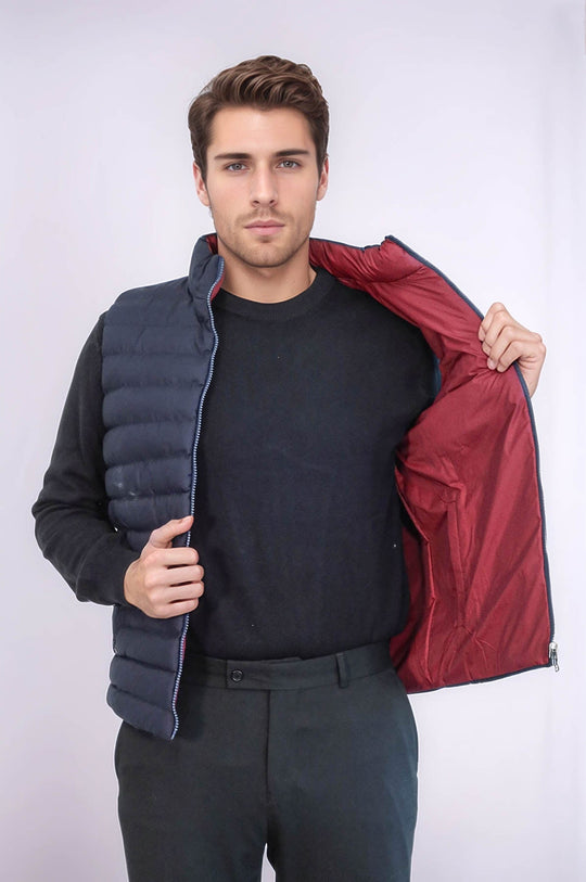 Chaleco de plumón de hombre reversible acolchado con cuello alto azul marino - Wessi