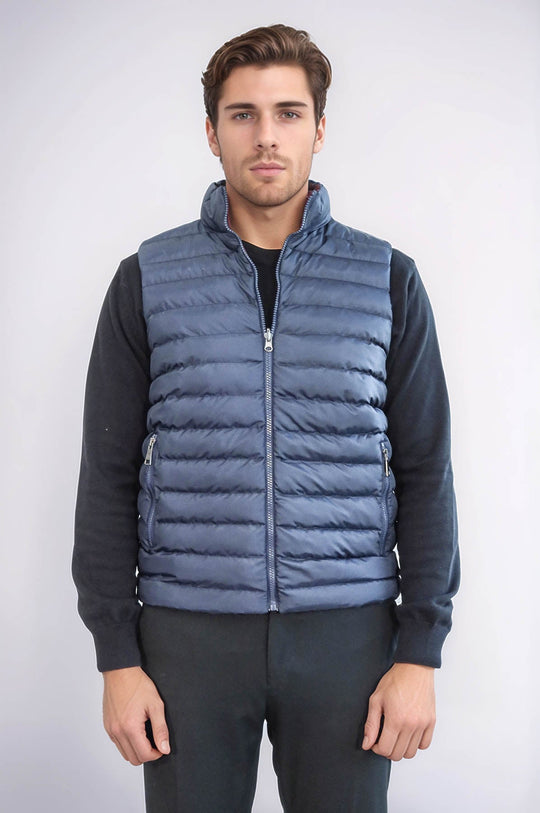 Reversible Puffer Sax Blue Men Down Vest - Wessi