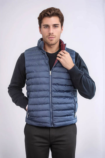 Reversible Puffer Sax Blue Men Down Vest - Wessi