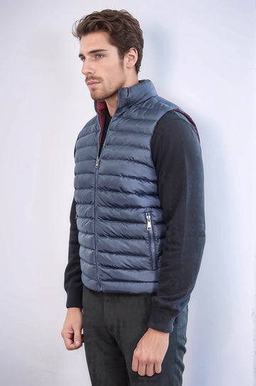 Reversible Puffer Sax Blue Men Down Vest - Wessi