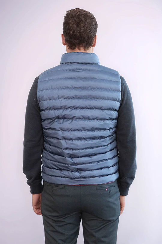 Reversible Puffer Sax Blue Men Down Vest - Wessi