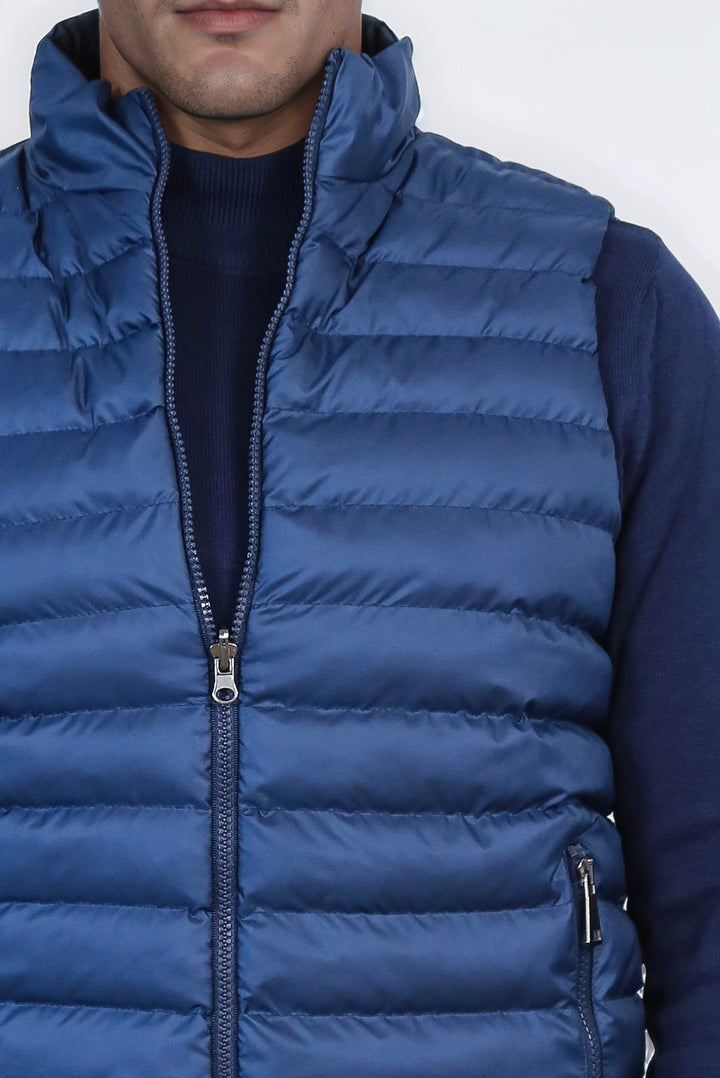 Piumino da uomo blu trapuntato reversibile con colletto in piedi - Wessi