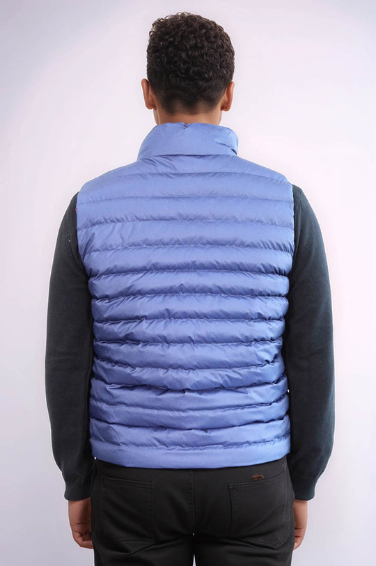 Reversible Quilted Standing Collar Indigo Blue Men Down Vest - Wessi