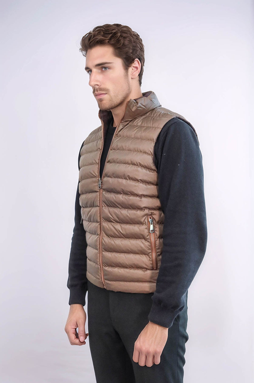 Reversible Puffer Brown Men Down Vest - Wessi