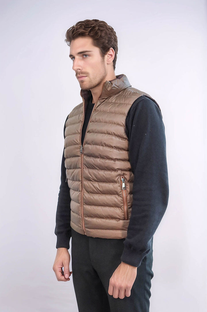 Reversible Puffer Brown Men Down Vest - Wessi
