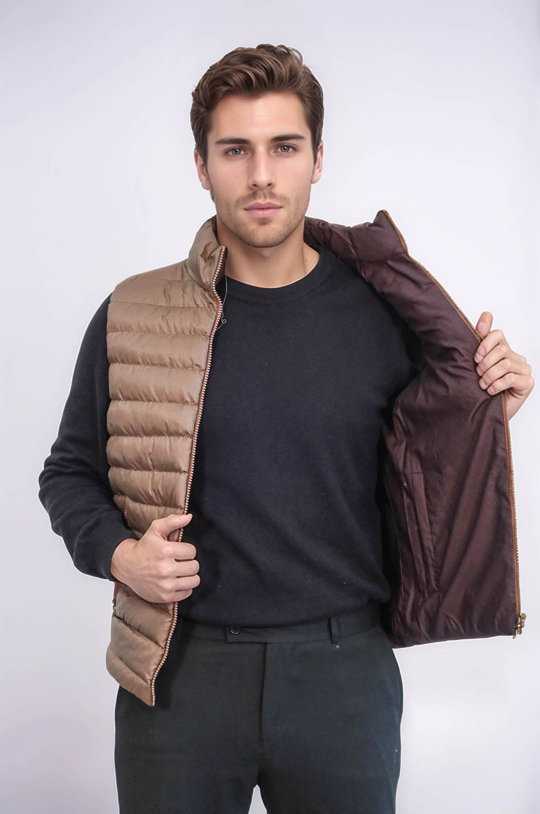 Reversible Puffer Brown Men Down Vest - Wessi