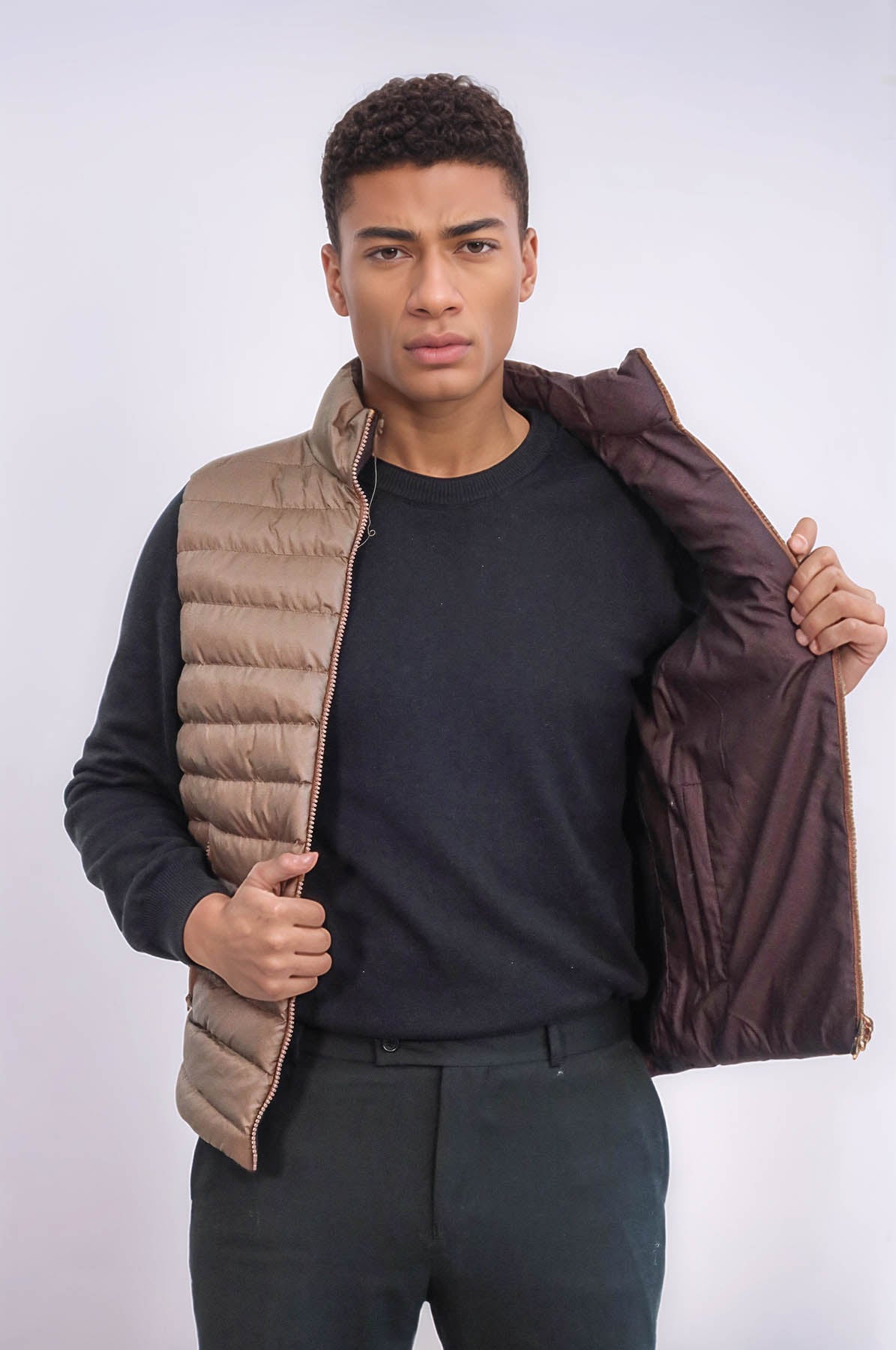 ジャケット・アウター IUNLEASH DESIGN REVERSIBLE DOWN VEST Reversible Puffer Brown Men Down Vest - Wessi