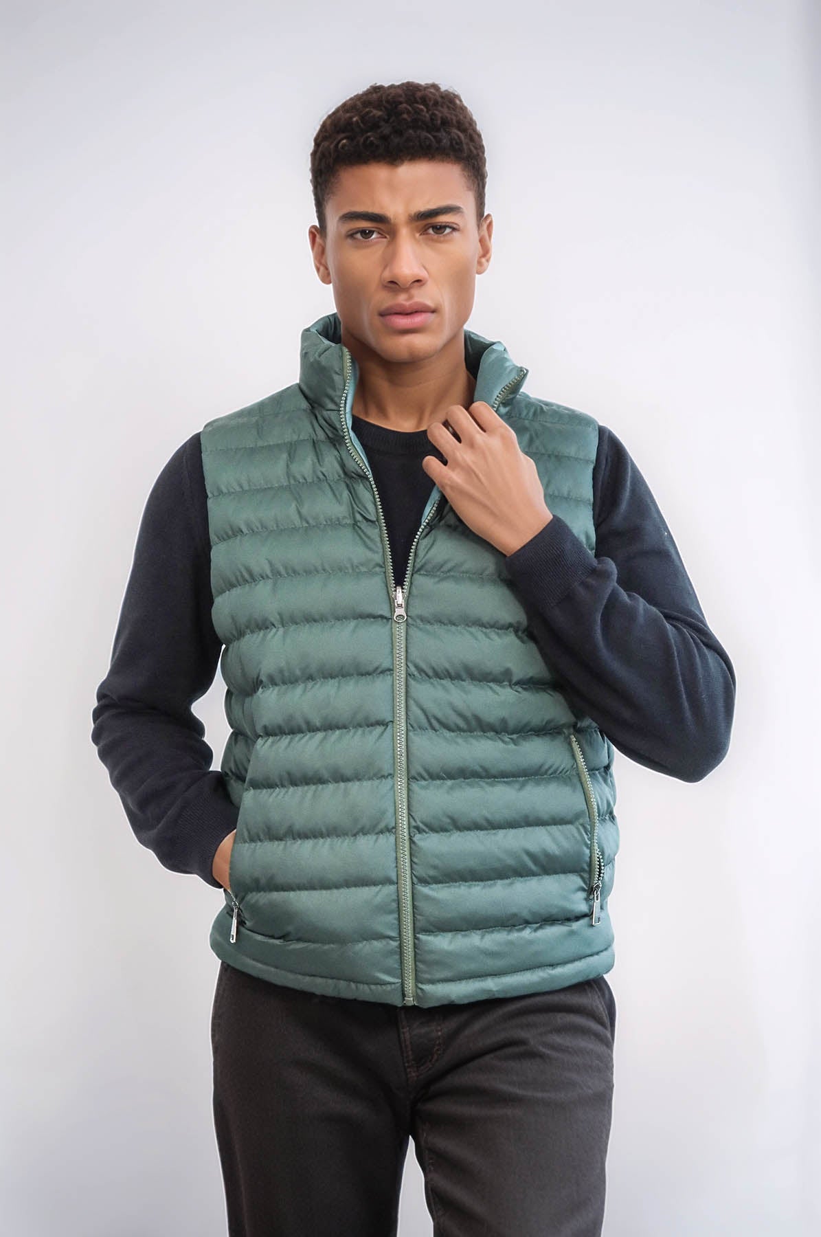Reversible Puffer Oil Green Men Down Vest - Wessi