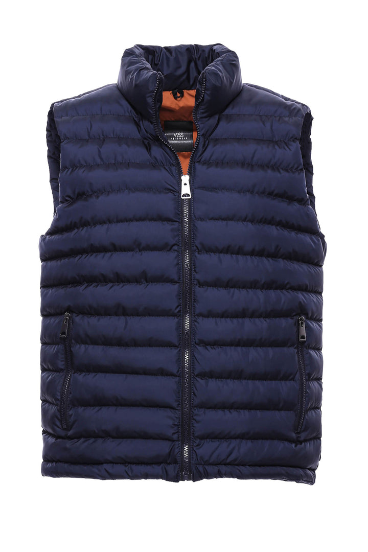 Quilted Zippered Navy Blue Men Down Vest - Wessi