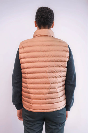 Quilted Zippered Light Brown Men Down Vest - Wessi