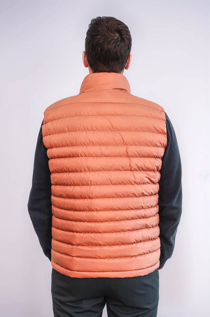 Quilted Zippered Orange Men Down Vest - Wessi