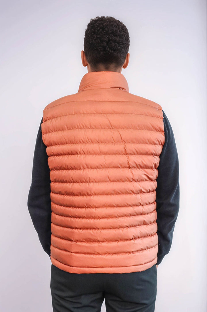 Quilted Zippered Orange Men Down Vest - Wessi