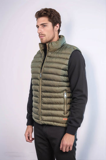 Chaleco de plumas acolchado con cremallera caqui para hombre - Wessi