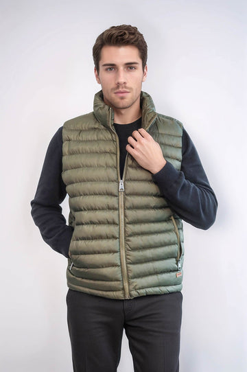 Chaleco de plumas acolchado con cremallera caqui para hombre - Wessi