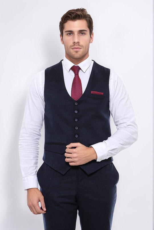 Chaleco azul marino liso de ocho botones - Wessi