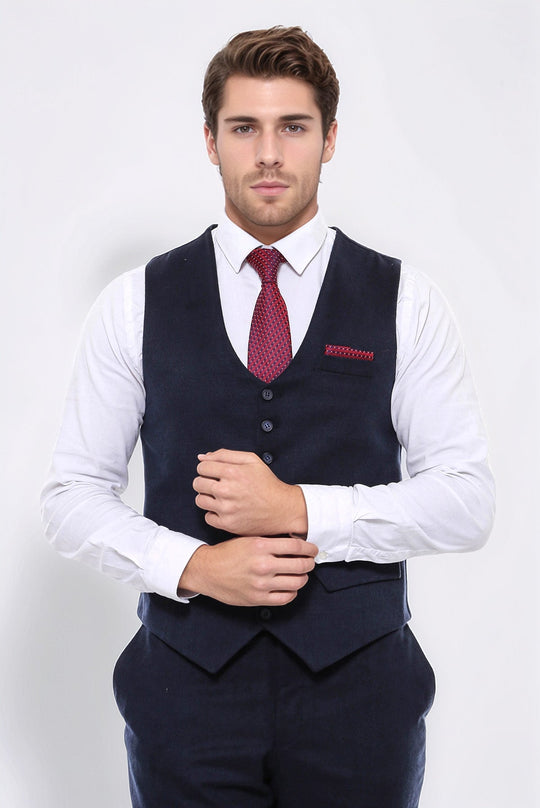 Chaleco azul marino liso de ocho botones - Wessi