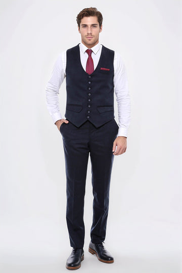 Chaleco azul marino liso de ocho botones - Wessi