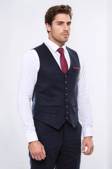 Chaleco azul marino liso de ocho botones - Wessi