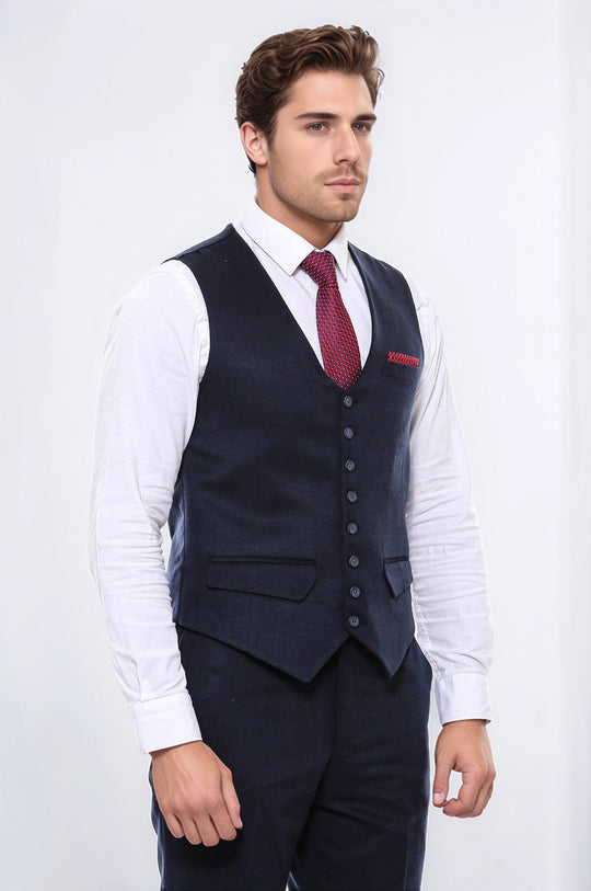 Chaleco azul marino liso de ocho botones - Wessi