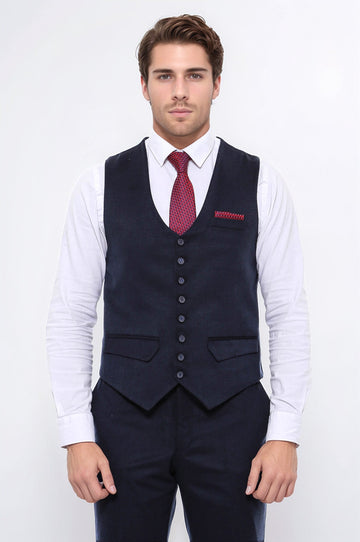 Chaleco azul marino liso de ocho botones - Wessi