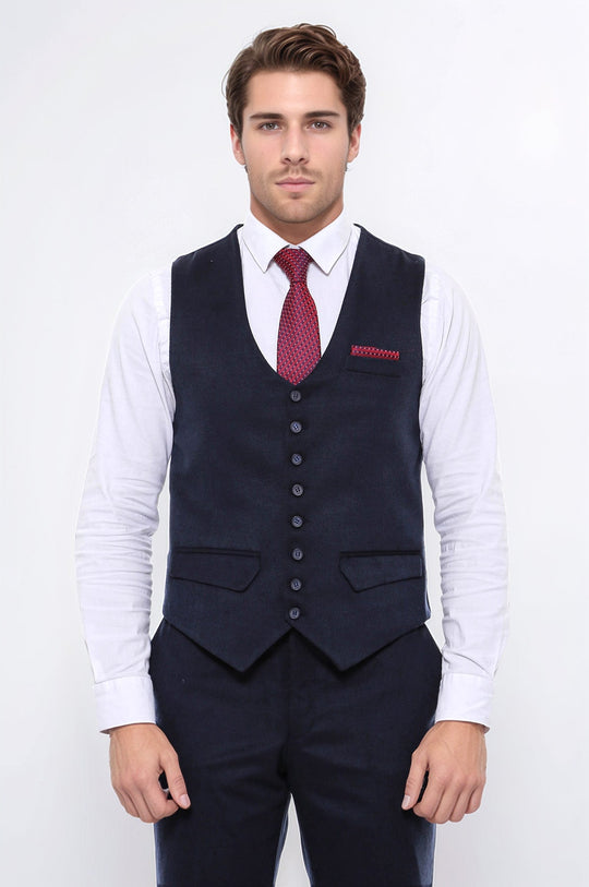 Chaleco azul marino liso de ocho botones - Wessi