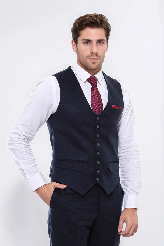 Chaleco azul marino liso de ocho botones - Wessi