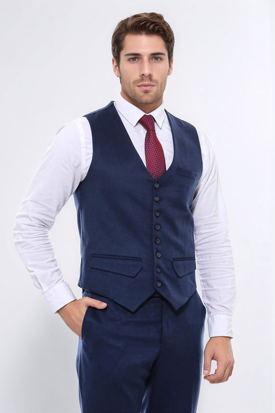 Chaleco azul marino liso de ocho botones - Wessi