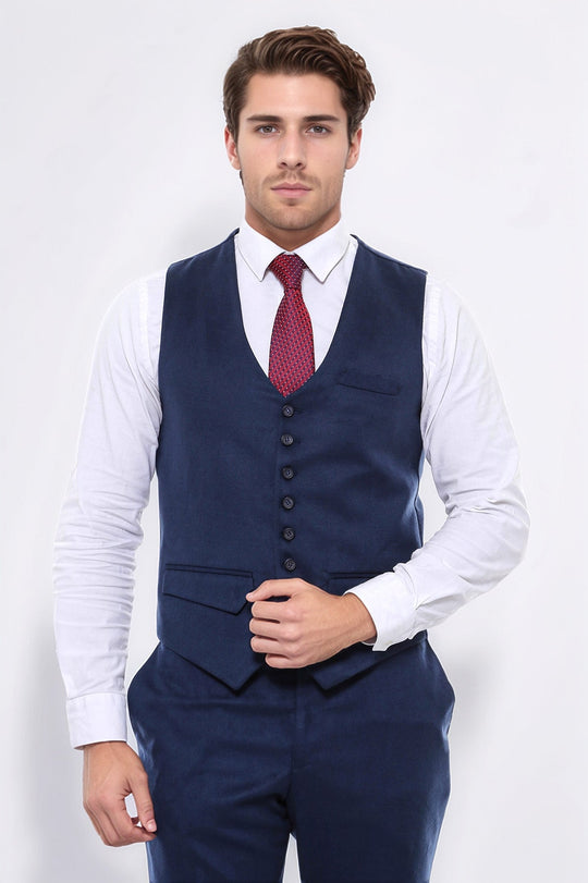 Chaleco azul marino liso de ocho botones - Wessi