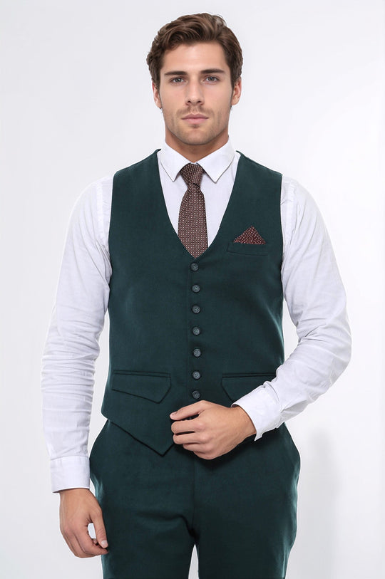 Gilet uni vert à 8 boutons - Wessi