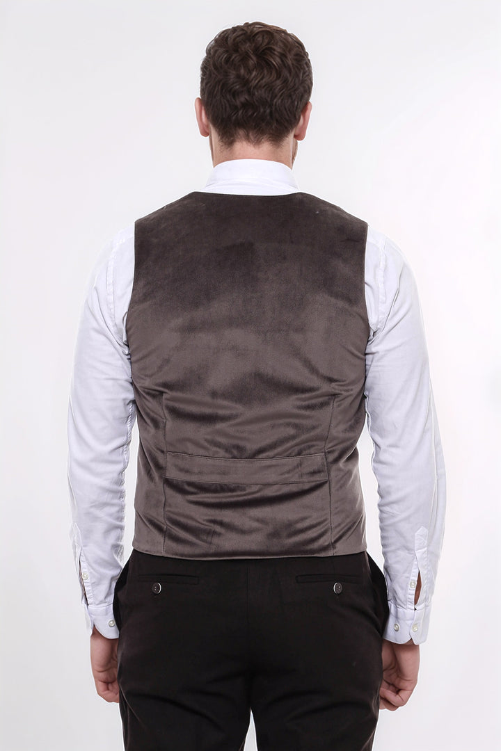 Plain Collared Brown Men Vest - Wessi