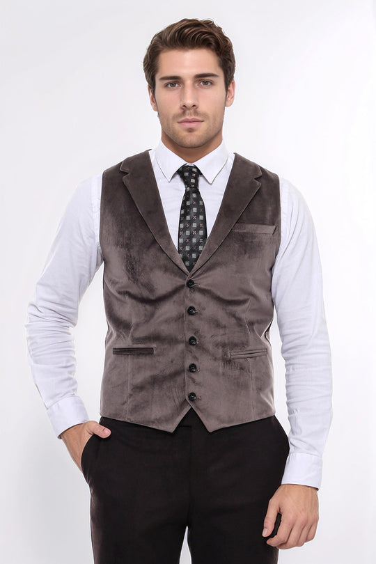 Chaleco marrón con cuello liso para hombre - Wessi