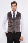 Plain Collared Brown Men Vest - Wessi