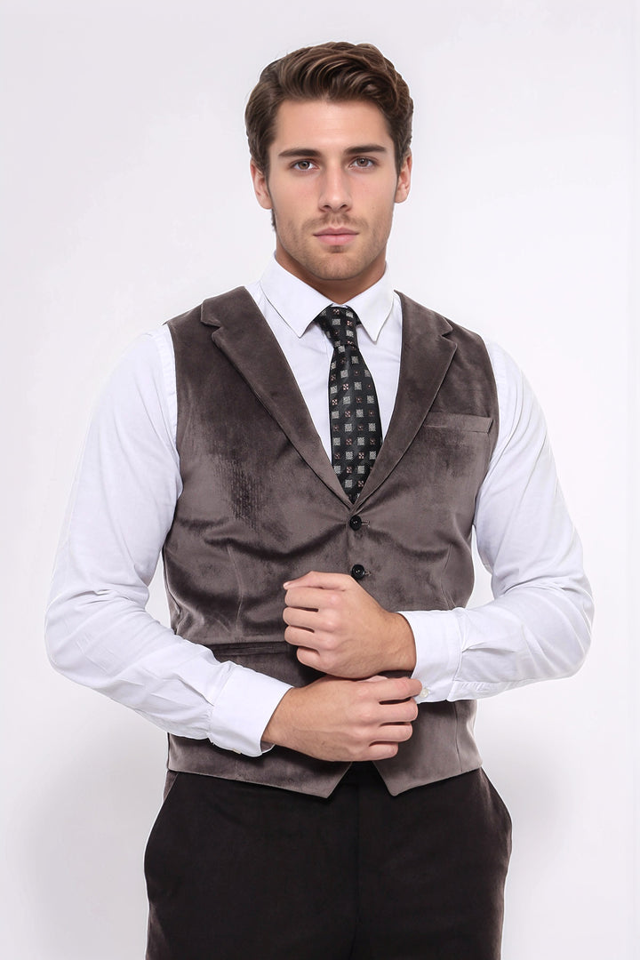 Plain Collared Brown Men Vest - Wessi
