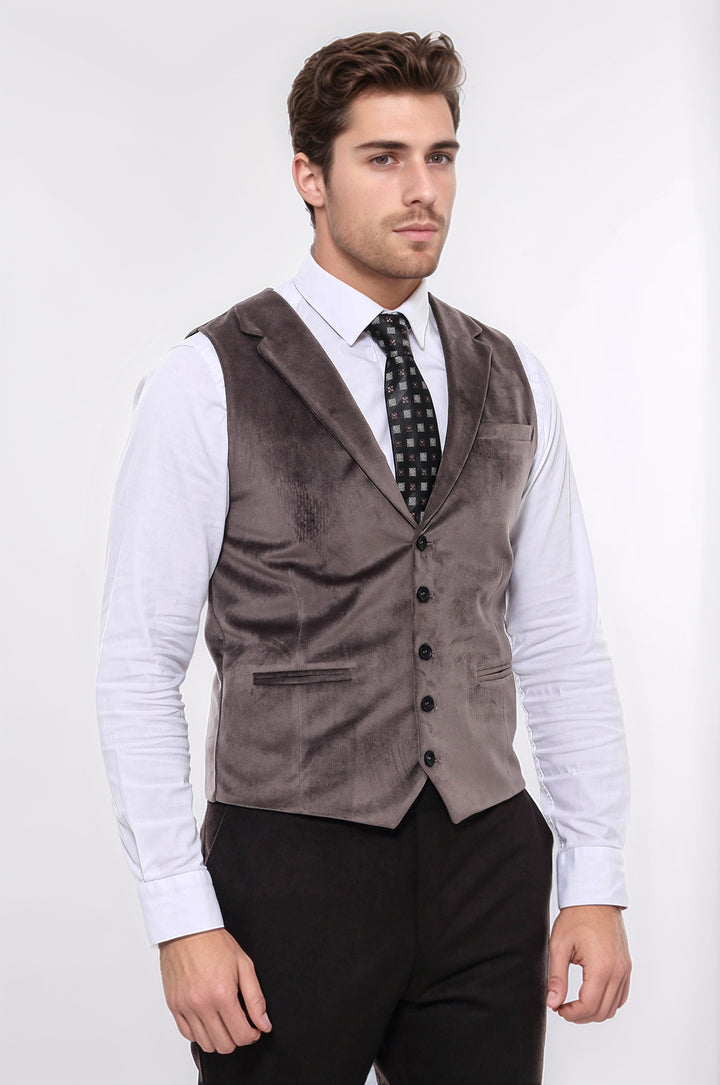 Plain Collared Brown Men Vest - Wessi